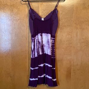 Charlotte reuse purple and white tie dyed sundress